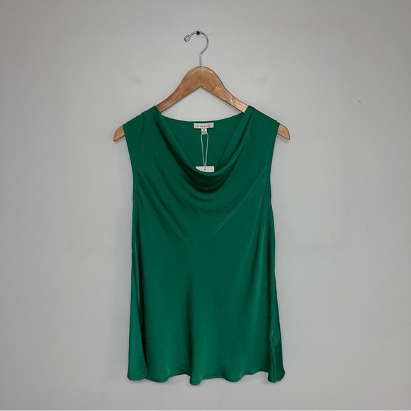 alex & lili Blouse Women’s Medium Emerald Green Satin Cowl Neck Sleeveless NWT‎ - Picture 2 of 7